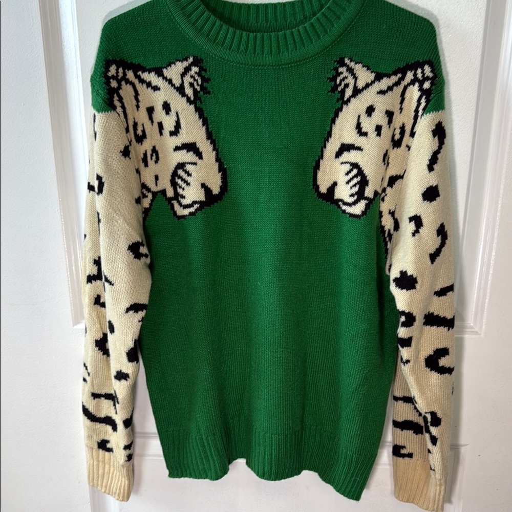 Gorgeous Emerald Green Leopard Print cotton blend Sweater L